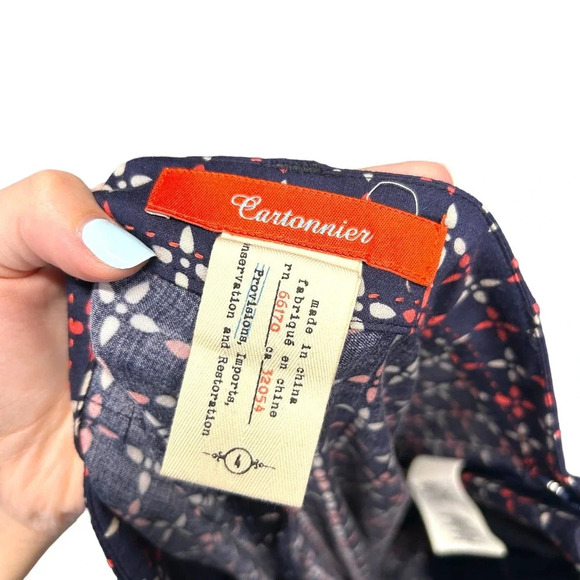 Anthropologie Cartonnier Pants‎ Geometric Print Wide Leg Rayon Navy Blue Size 4 - Picture 8 of 10